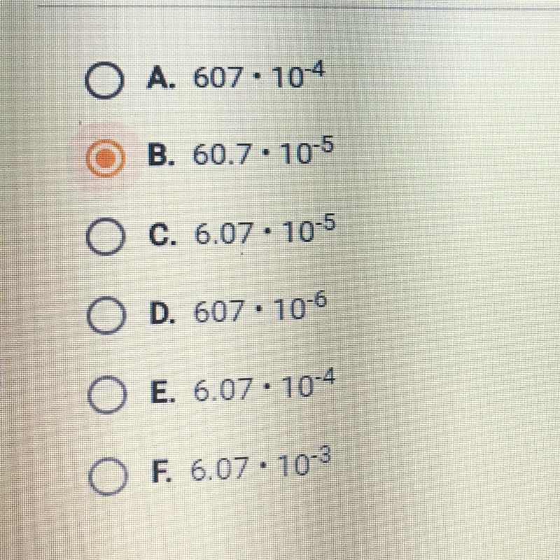 Which choice correctly expresses the number below in scientific notation? 0.000607-example-1