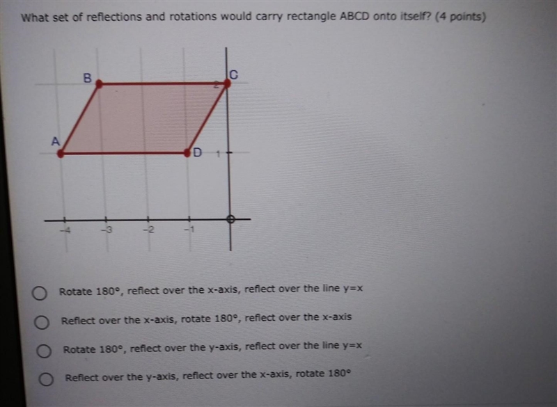 What set of Reflections and rotations could carry ABCD onto itself?​-example-1