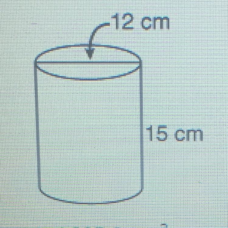 What is the volume of the following cylinder? A.) 1.695.6 cm 3 B.) 565.2 cm 3 C.) 06.782.4 cm-example-1