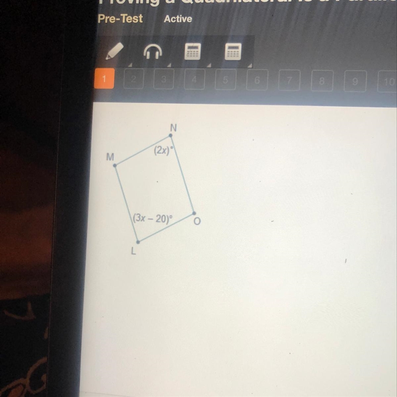 What is the measure of angle L in parallelogrami LMNO? 20° 30° 40° 50°-example-1