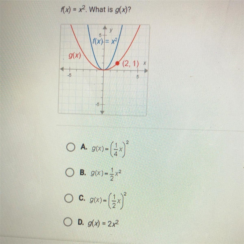 Please help if possible due in 20 minutes ❤️❤️ f(x) = x2. What is g(x)?-example-1