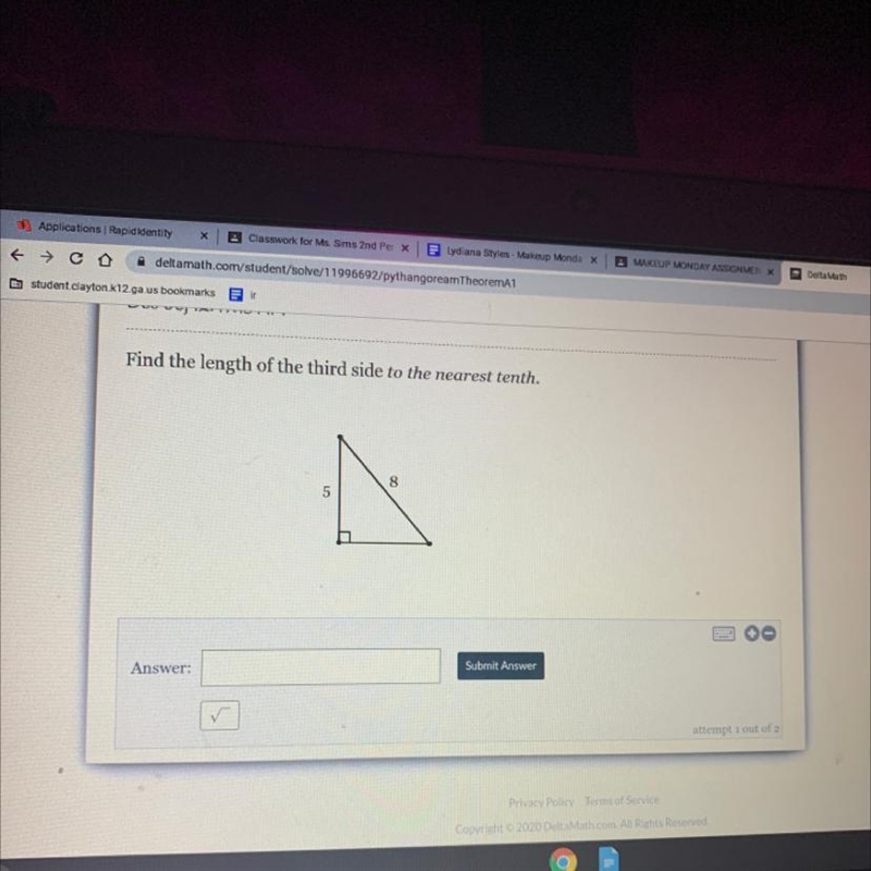 Find the length of the third side to the nearest tenth. 8 5-example-1