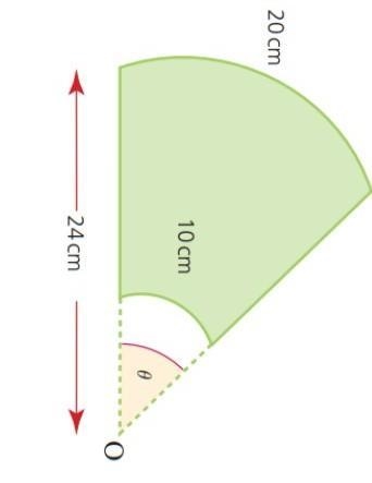 Find the (i) Radius of the smaller sector. (ii) Perimeter of the shape. (iii) The-example-1