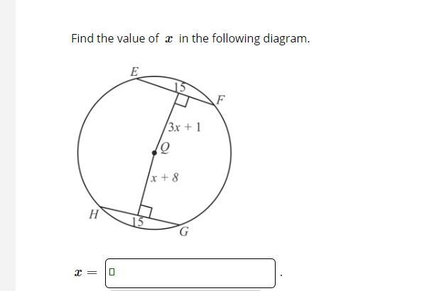 Find the value of x in the following diagram.-example-1