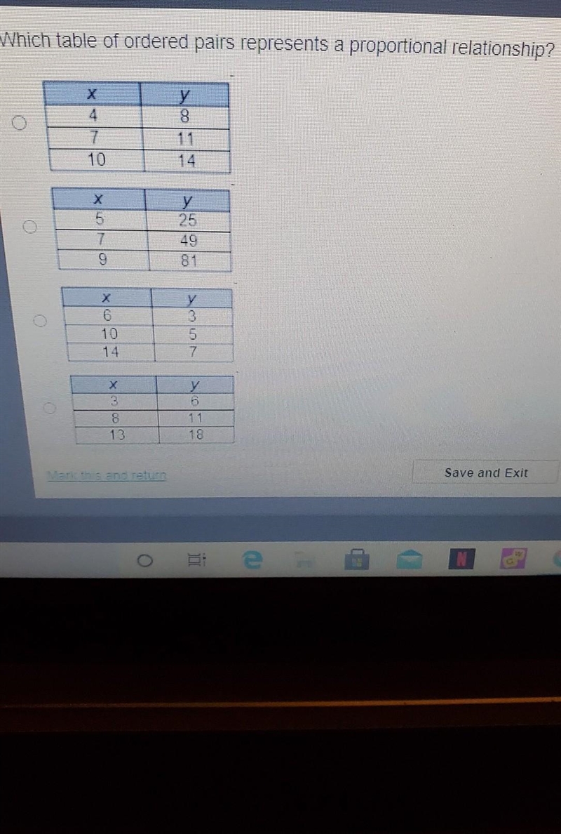 Which table of ordered pairs represents a proportional relationship? ​-example-1