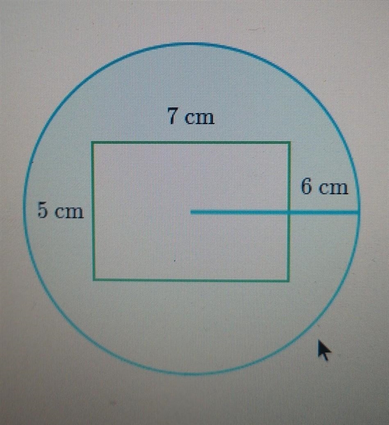 A 7 cm x 5 cm rectangle sits inside a circle with radius of 6 cm. What is the area-example-1