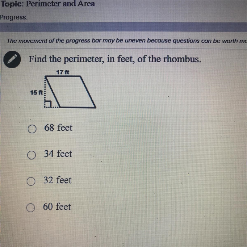 Find the perimeter, in feet, of the rhombus.-example-1