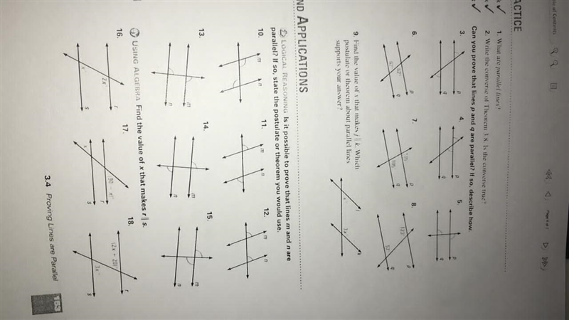 1. What are parallel lines? 2. Write the converse of Theorem 3.8. Is the converse-example-1