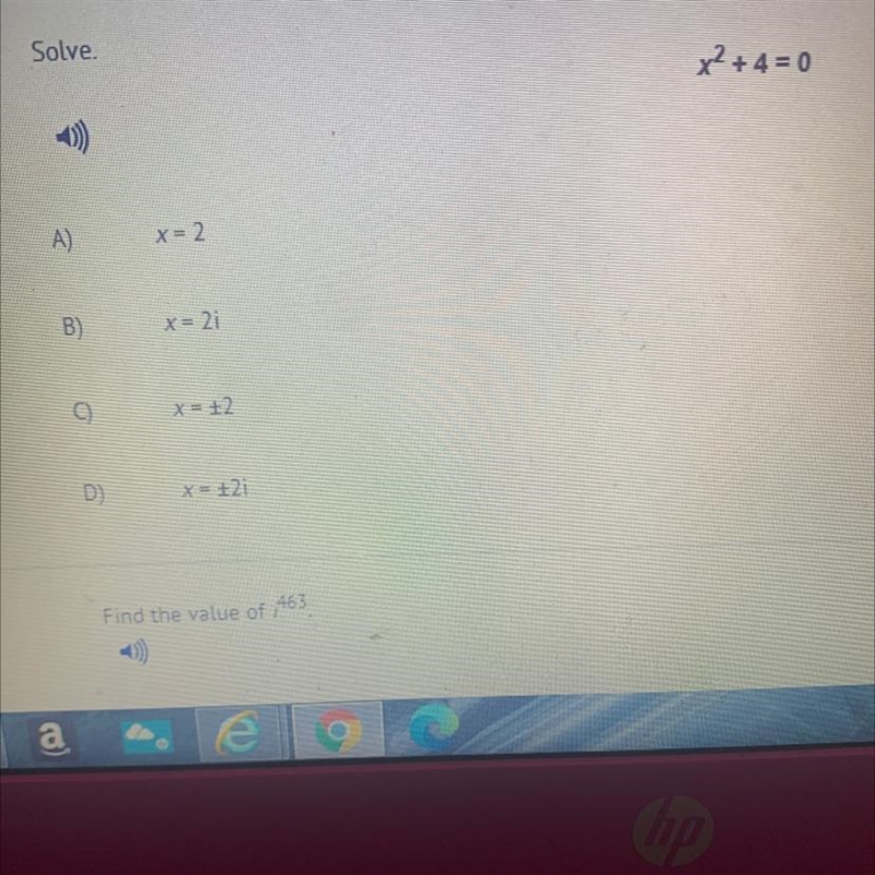 Solve. x^2 + 4 = 0.-example-1