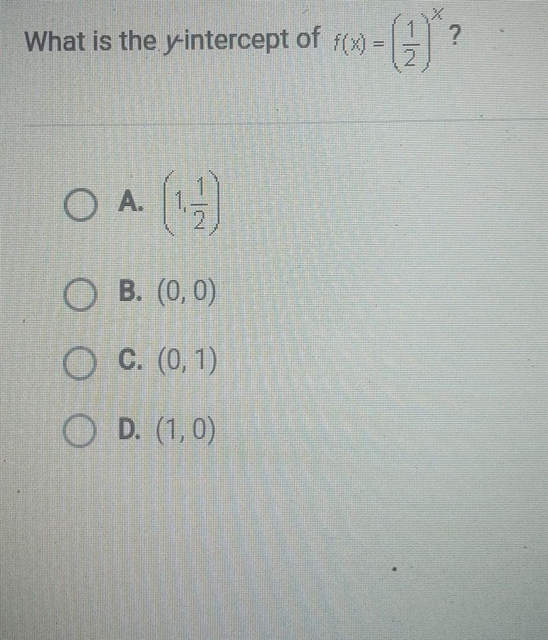 What is the y intercept of f(x)=(1/2)x?​-example-1