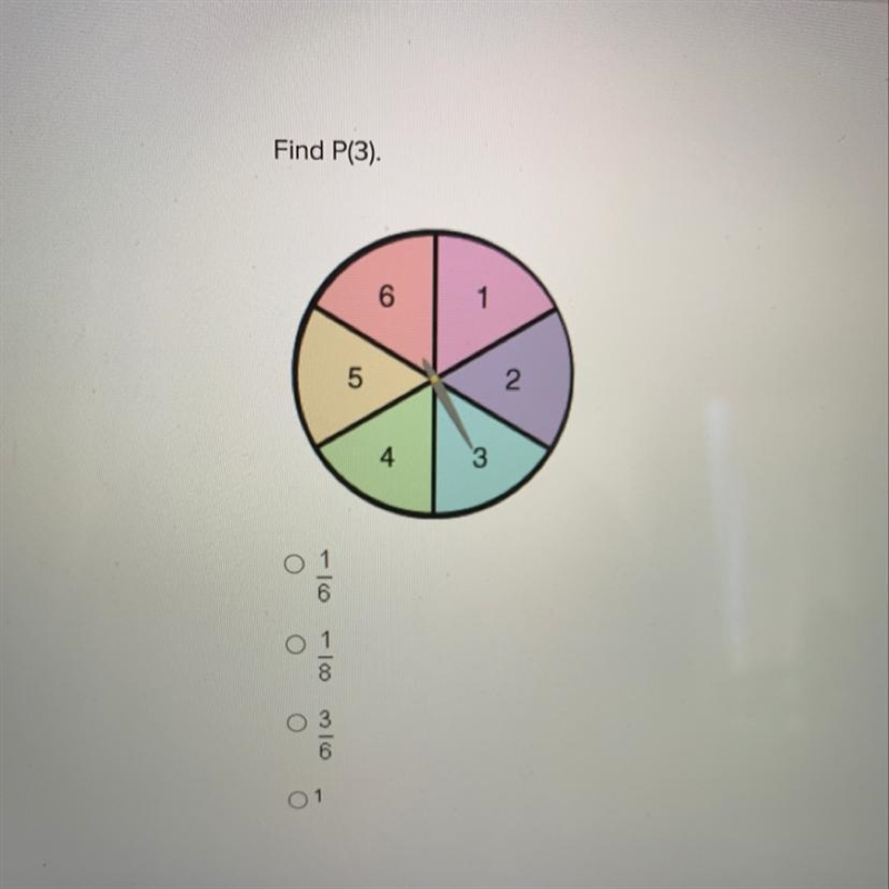 PLEASE HELP !! Problem: Find P(3). Answers: 1/6 1/8 3/6 1-example-1