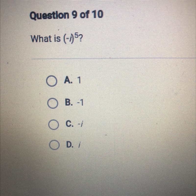 PLEASE HELP What is (-i)^5-example-1