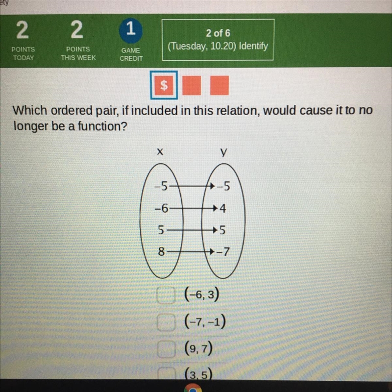 Which ordered pair, if included in this relation, would cause it to no longer be a-example-1