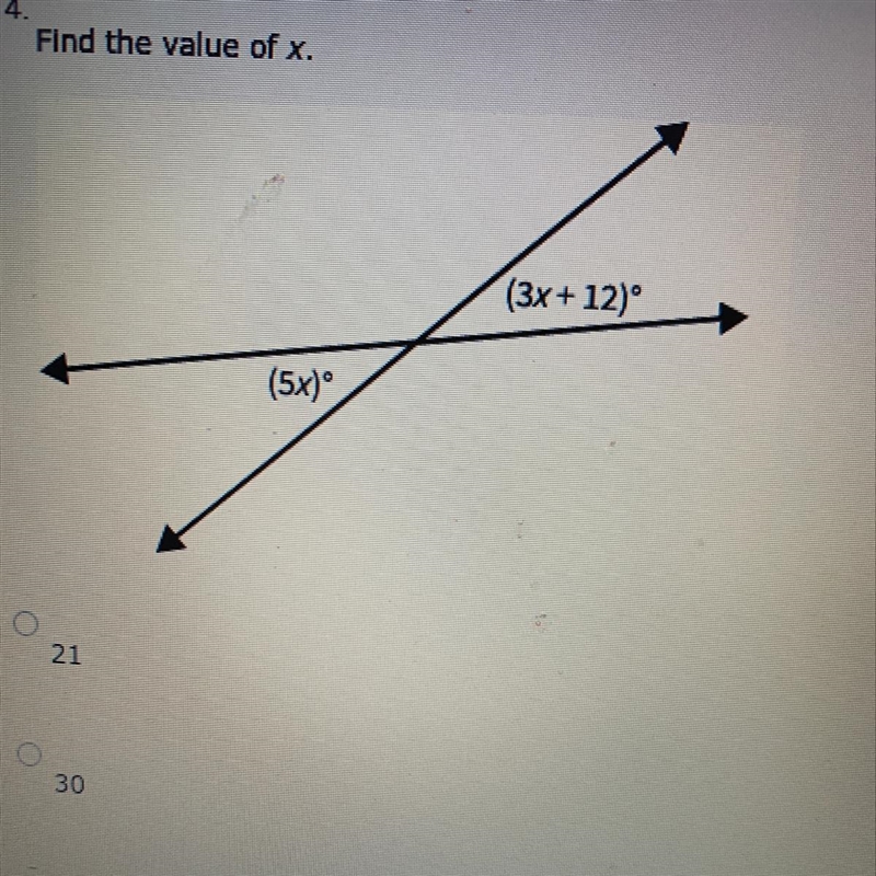 Find the value of x A.21 B.30 C.9 D.6-example-1