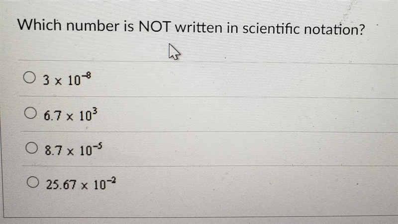 Which number is NOT written in scientific notation? ​-example-1