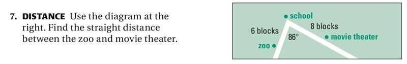 Use the diagram attached below. Find the straight distance between the zoo and movie-example-1