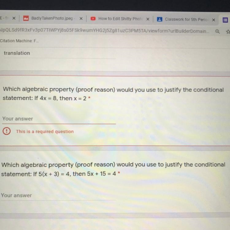 Which algebraic property (proof reason) would you use to justify the conditional statement-example-1