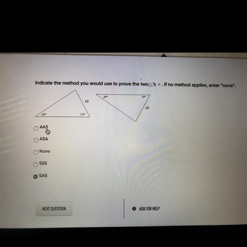 Indicate the method you would use to prove the twoA's *. If no method applies, enter-example-1