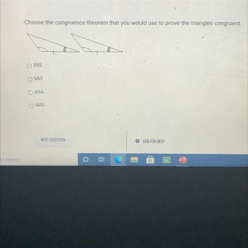 Choose the congruence theorem that you would use to prove the triangles congruent-example-1