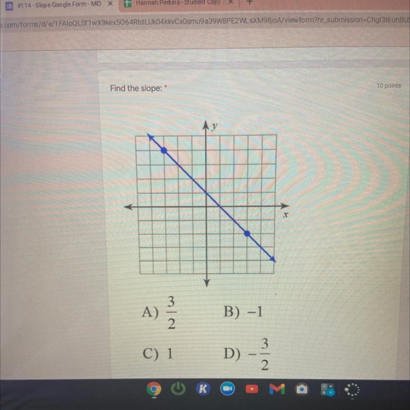 Find the slope a: 3/2 b: -1 c: 1 d: -3/2-example-1