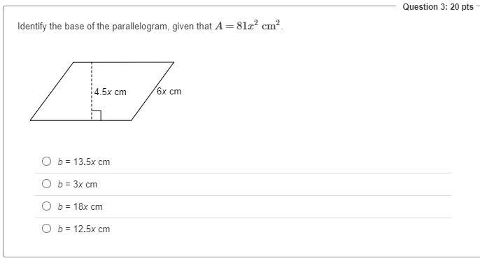 Identify the base of the parallelogram, given that A=81x2 cm2.-example-1