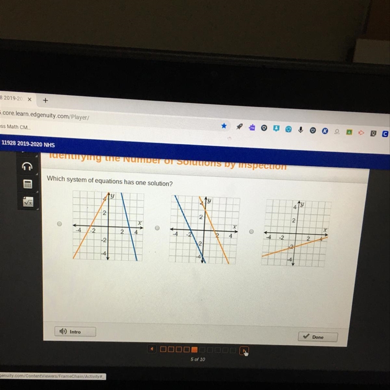 Which system of equations has one solution?-example-1