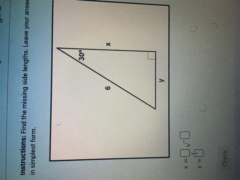 Find the missing side lengths leave your answerss as radicals??-example-1