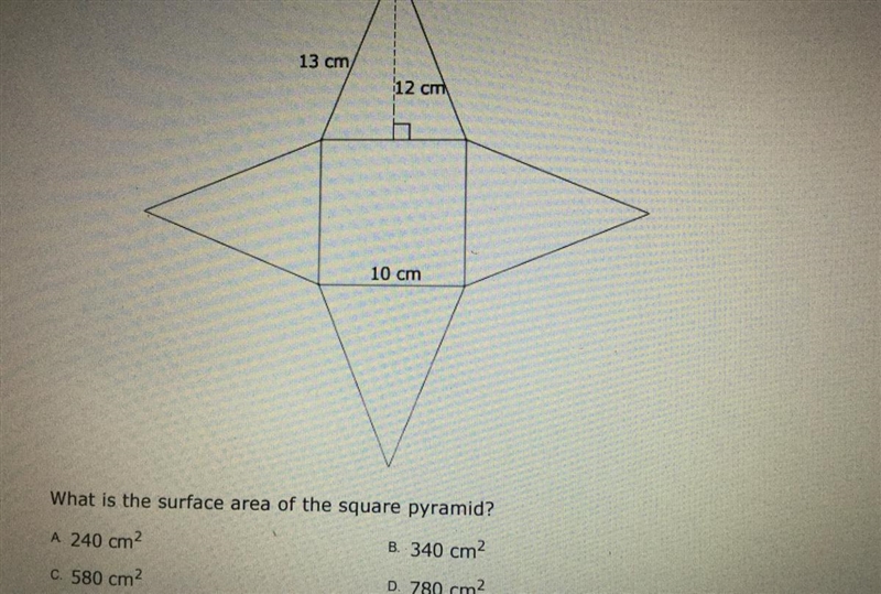 I need to find the surface area of the square pyramid! (I know I'm stupid lol)-example-1