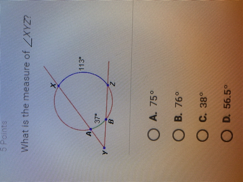 What is the measure of angle XYZ?-example-1