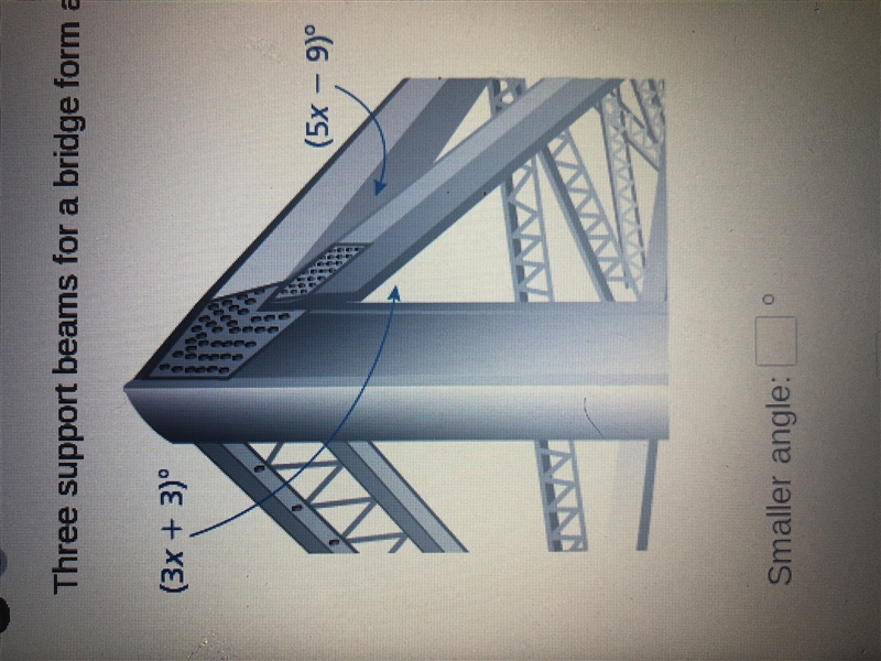 Three support beams for a bridge form a pair of complementary angles. Find the measure-example-1