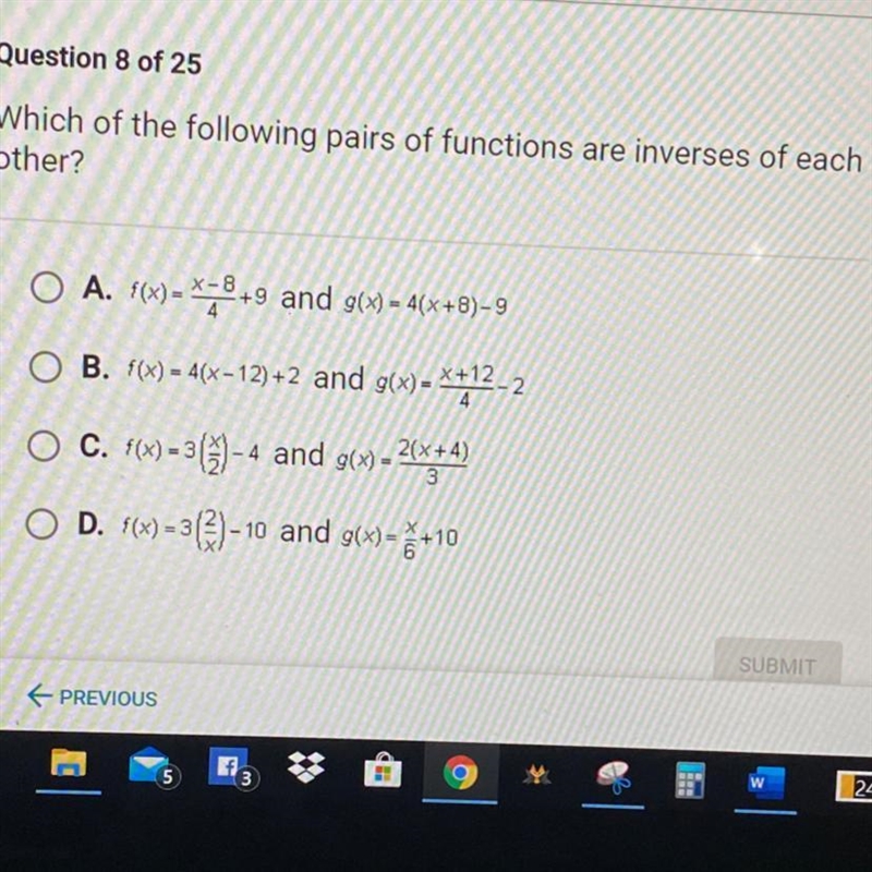 Which of the following pairs of functions are inverses of each other?-example-1