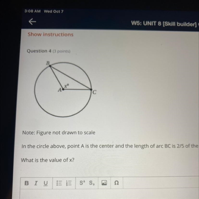 Note: Figure not drawn to scale In the circle above, point A is the center and the-example-1