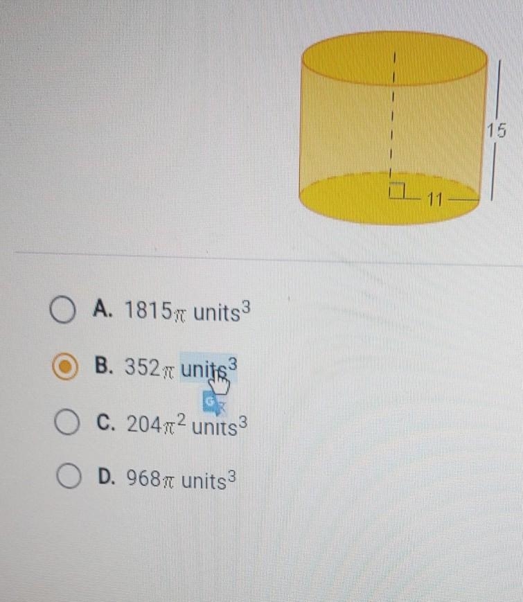 What is the volume of the cylinder. its 15 units high and a radius of 11. ​-example-1