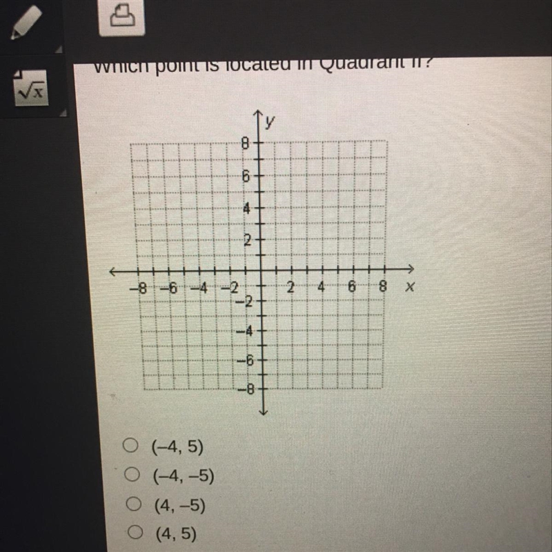 Which point is located in Quadrant II?-example-1