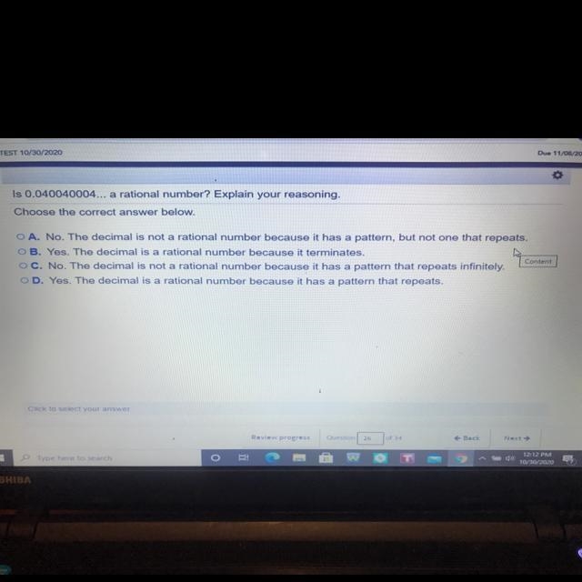 Is 0.040040004... a rational number? Explain your reasoning. Choose the correct answer-example-1