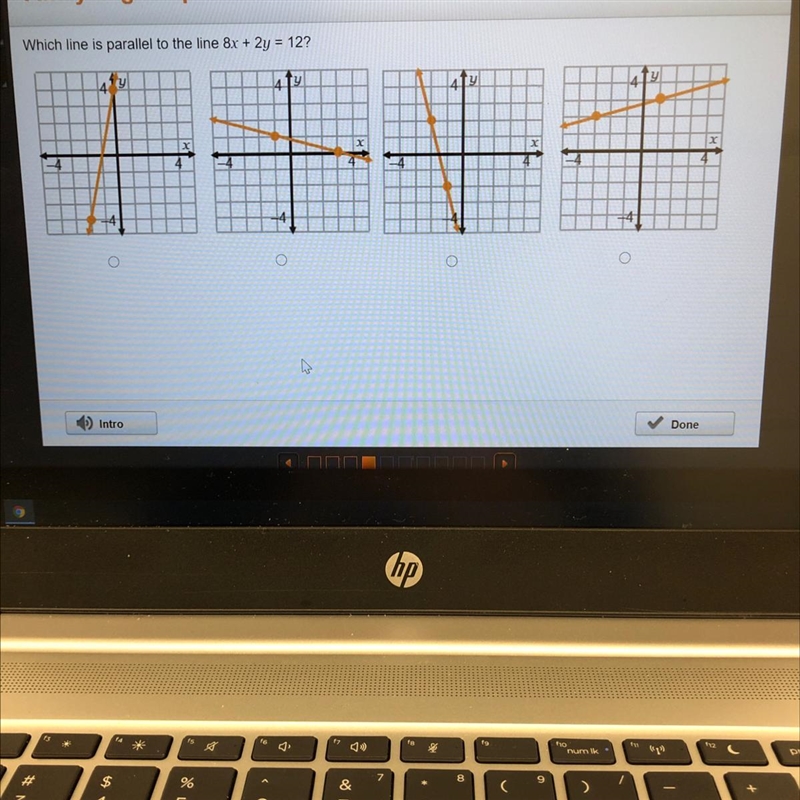 Which line is parallel to the line 8x + 2y = 12? Help ASP please!!!-example-1