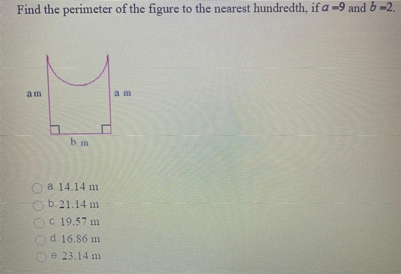 Find the perimeter of the figure to the nearest hundredth, if a =9 and b=2.-example-1