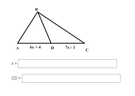 50 Points!!!! In the following triangle BD is a median. Find x and the measure of-example-1