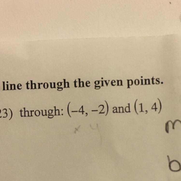 (Super easy). through: (-4,-2) and (1, 4) Plleeeaassee help-example-1