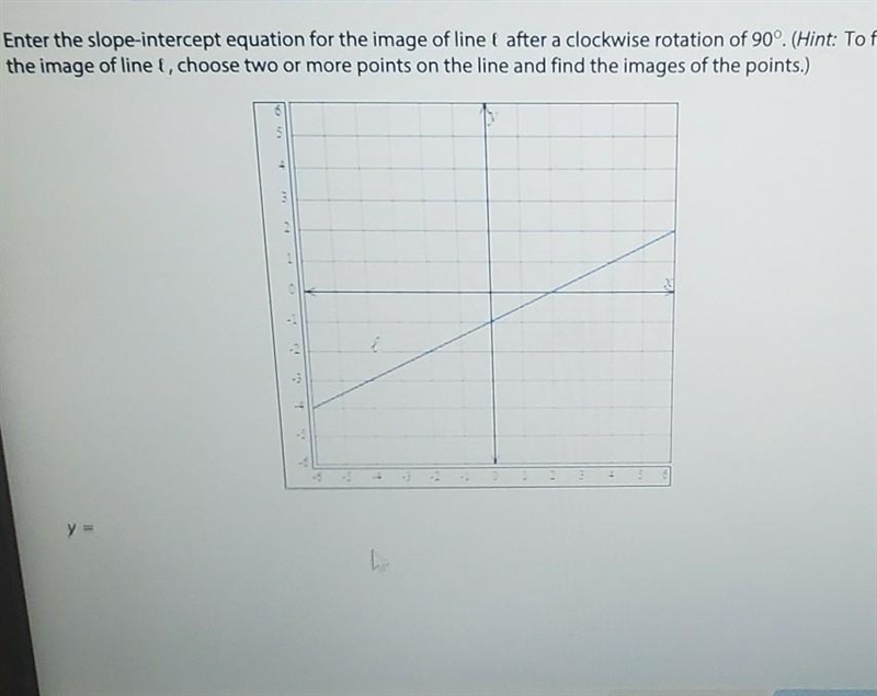 Enter the slope-intercept equation for the image of line ℓ after a clockwise rotation-example-1