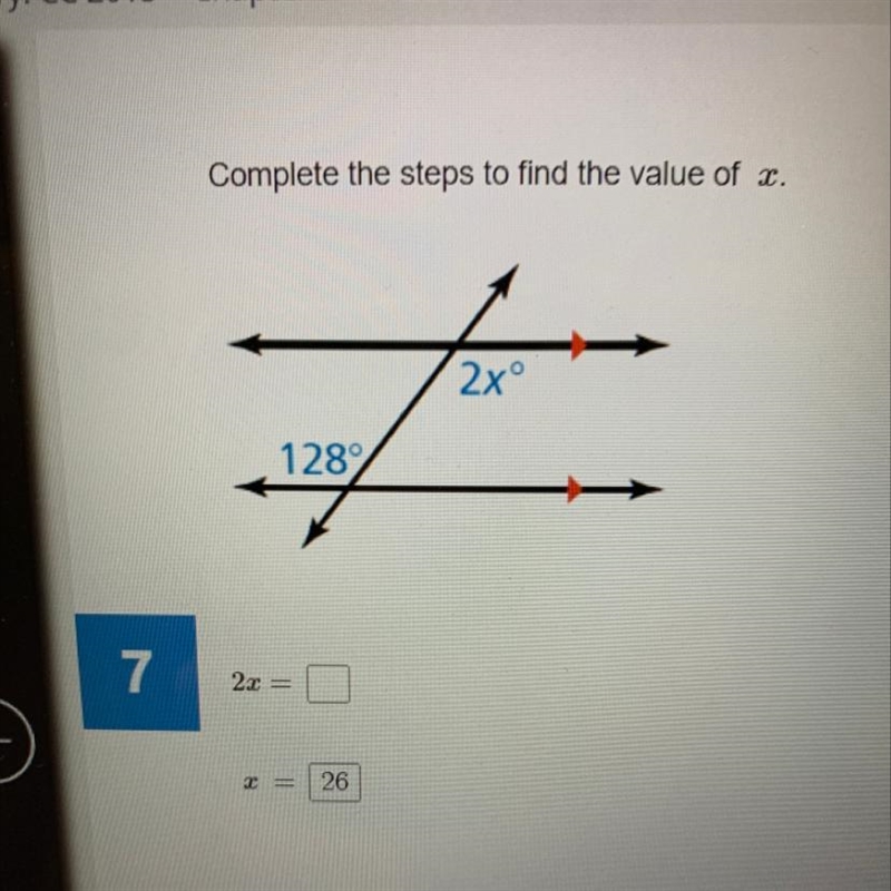 Can someone help me find 2x for parallel and transversal lines tysm-example-1