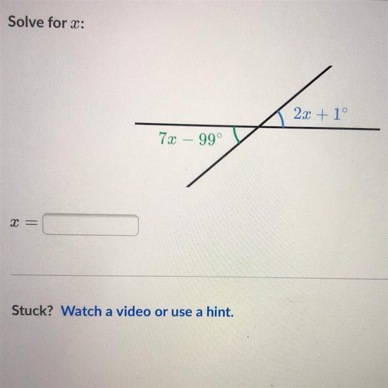 Solve for x: 2x +1° 72 - 99°-example-1