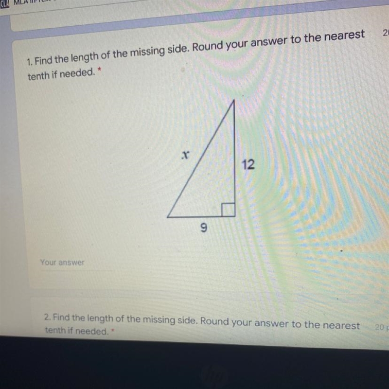 1. Find the length of the missing side. Round your answer to the nearest tenth if-example-1