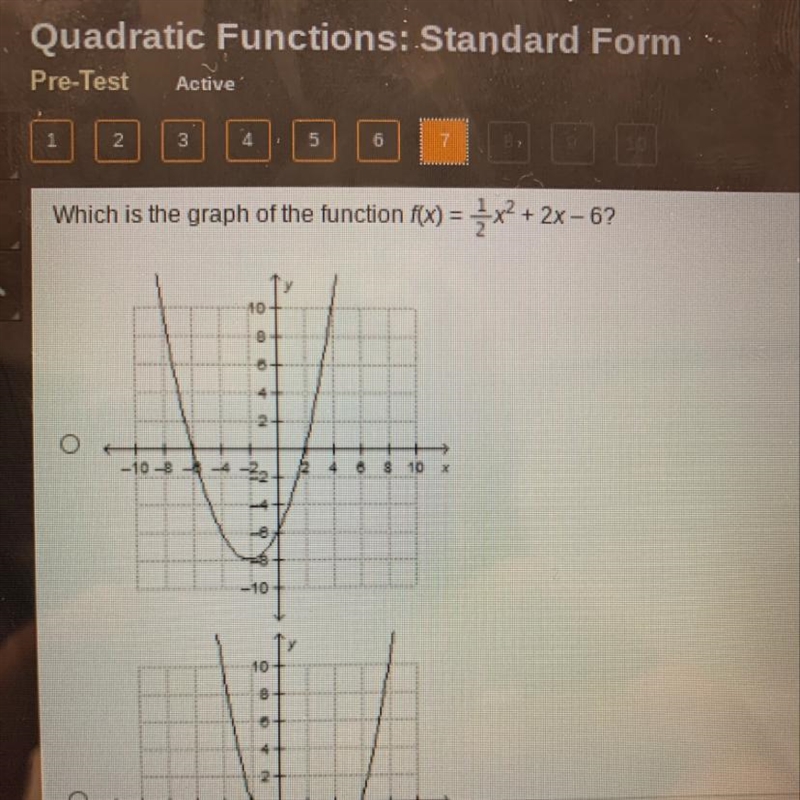 Which is the graph of the function f(x) = 3x2 + 2x - 6?-example-1