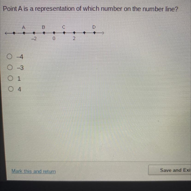 Point A is a representation of which number on the number line? D 2 O4 O1 O4-example-1