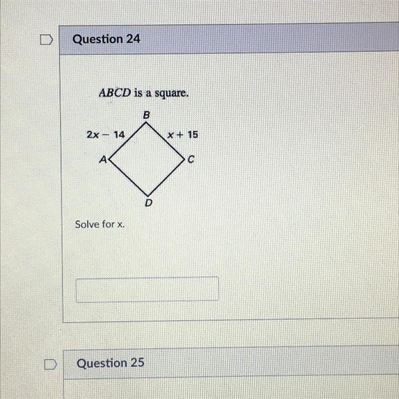 ABCD is a square. Solve for x-example-1