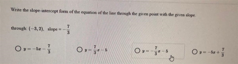 Write the slope intercept form of the equation of the line-example-1