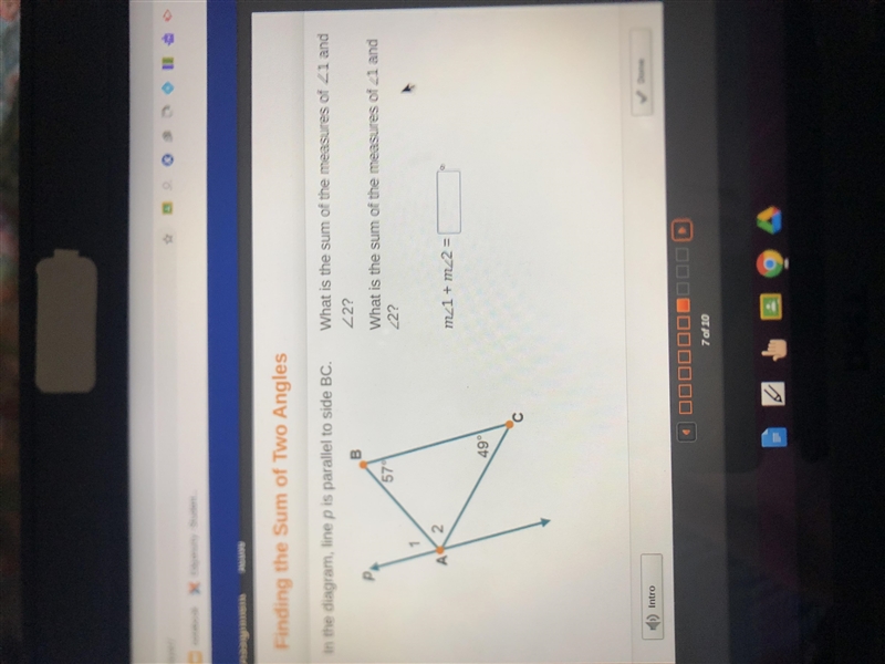 In the diagram line p is parallel to side BC. What is the sum of the measure of angle-example-1