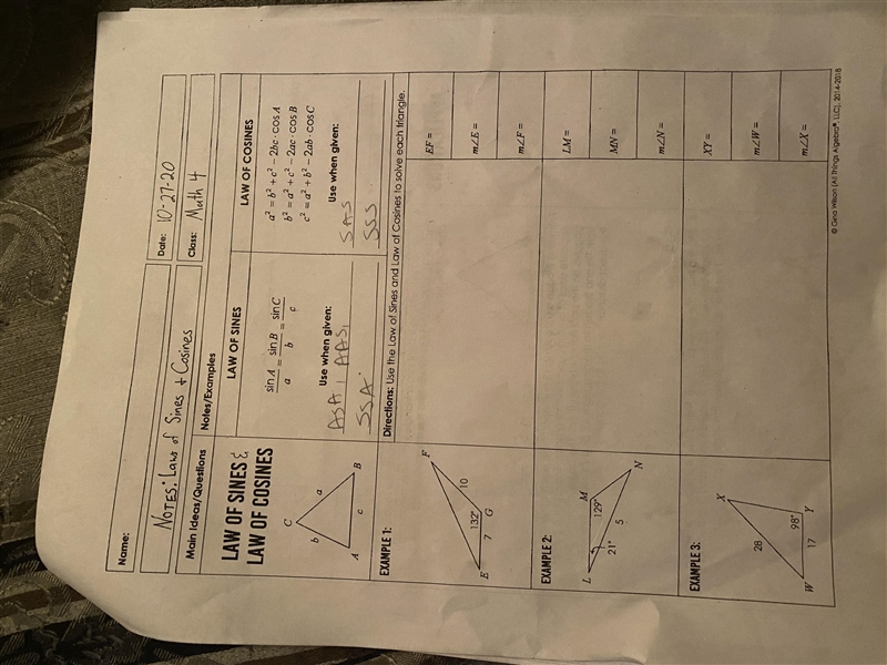 I am having trouble understanding whether to use the law of sines or cosines to use-example-1