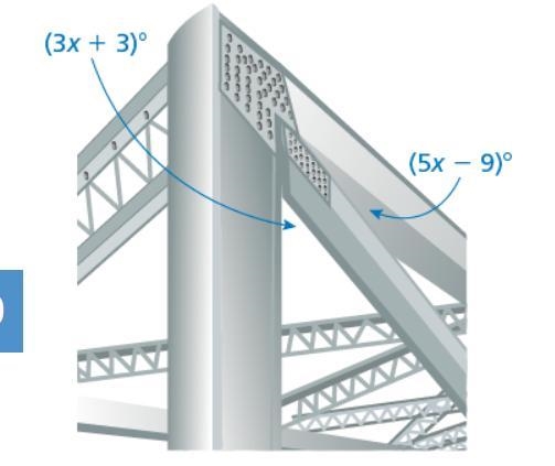 Three support beams for a bridge form a pair of complementary angles. Find the measure-example-1